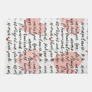 Modern Heart Pattern with Script Background (19) Tea Towel
