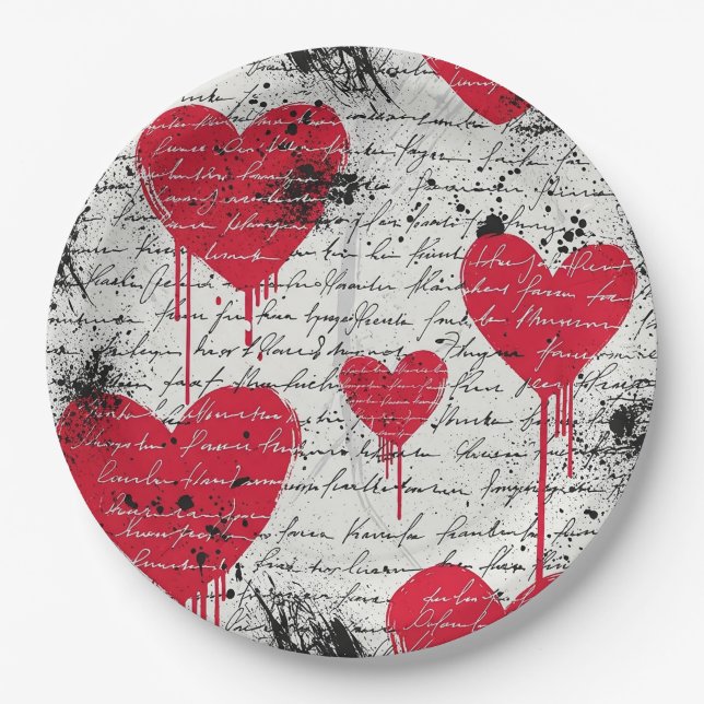 Modern Heart Pattern with Script Background (1) Paper Plate (Front)