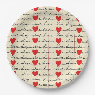 Modern Heart Pattern with Script Background (20) Paper Plate