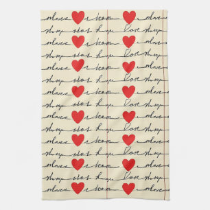 Modern Heart Pattern with Script Background (20) Tea Towel