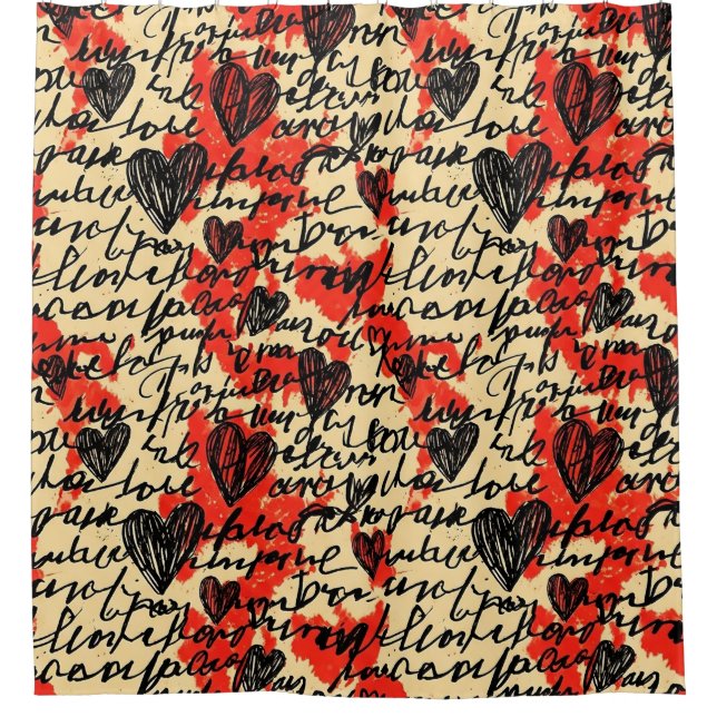 Modern Heart Pattern with Script Background (2) Shower Curtain (Front)