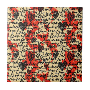 Modern Heart Pattern with Script Background (2) Tile