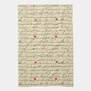 Modern Heart Pattern with Script Background (4) Tea Towel