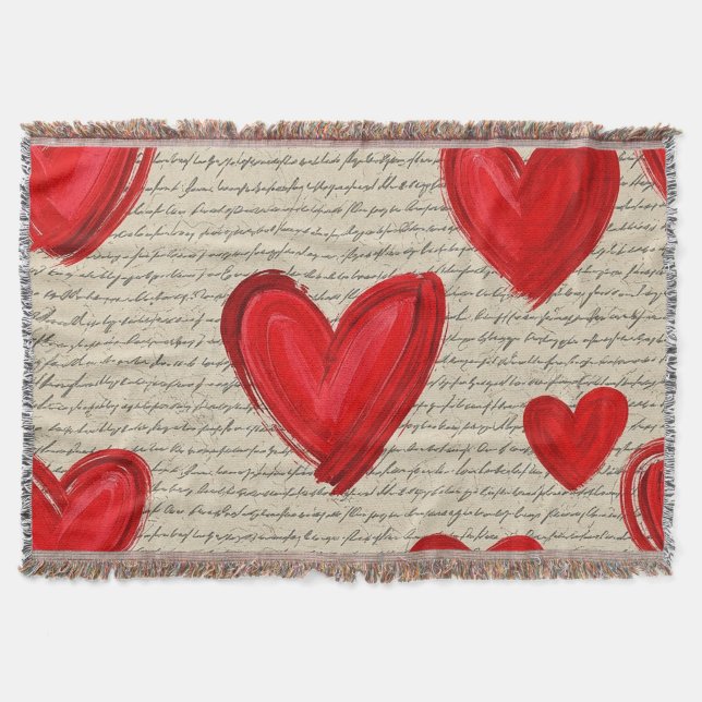 Modern Heart Pattern with Script Background (5) Throw Blanket (Front)