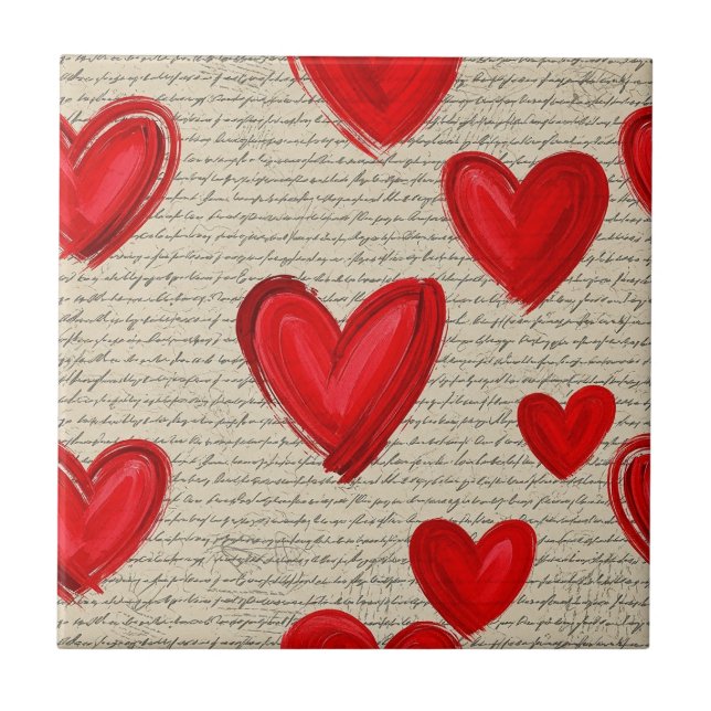 Modern Heart Pattern with Script Background (5) Tile (Front)