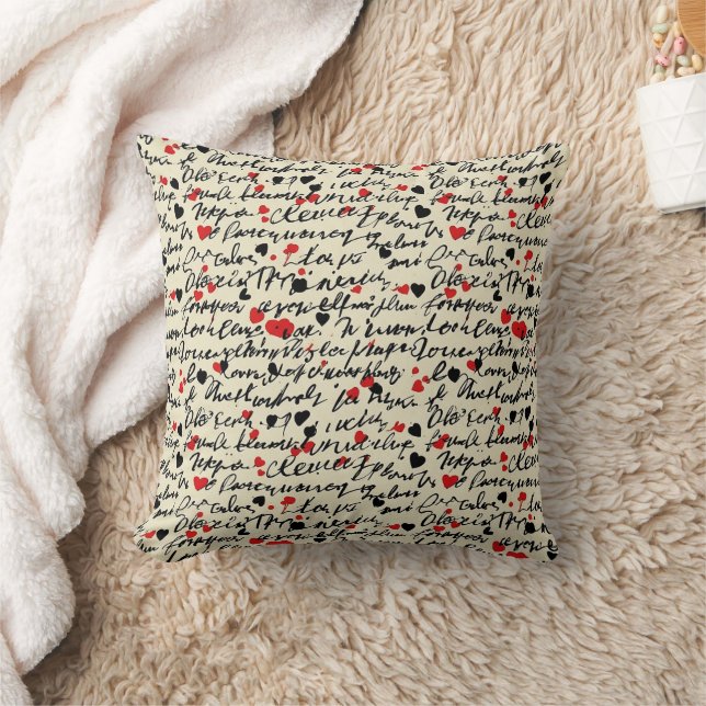 Modern Heart Pattern with Script Background (6) Cushion (Blanket)