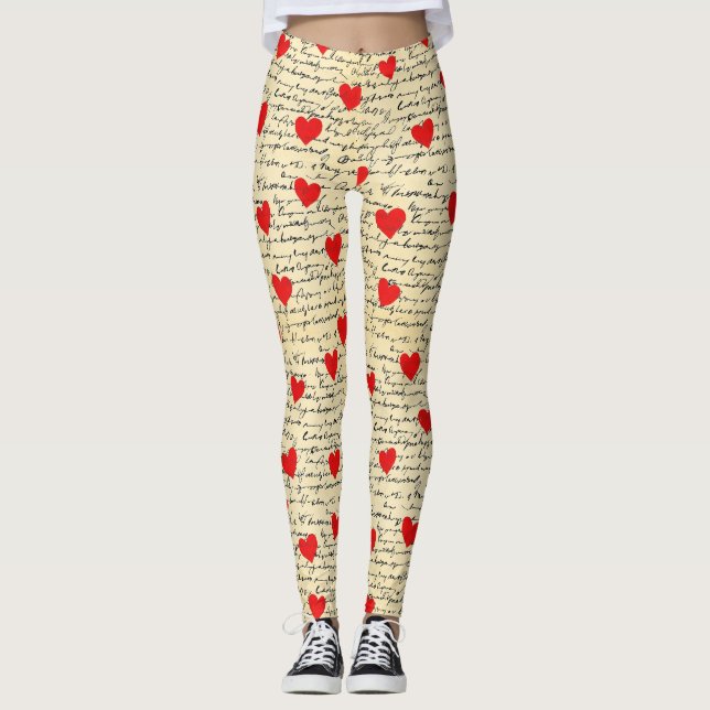 Modern Heart Pattern with Script Background (6) Leggings (Front)