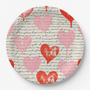 Modern Heart Pattern with Script Background (7) Paper Plate