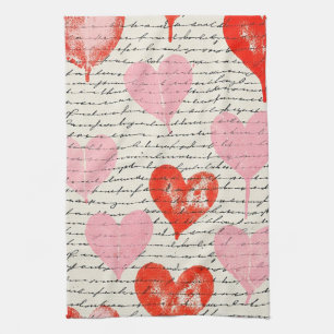 Modern Heart Pattern with Script Background (7) Tea Towel