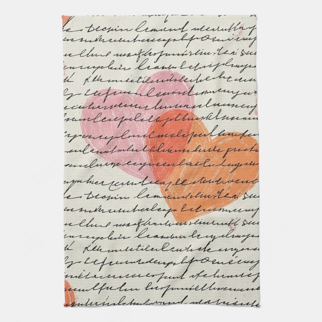 Modern Heart Pattern with Script Background (8) Tea Towel (Vertical)