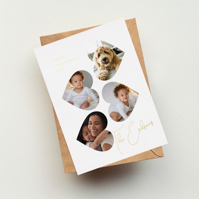 Modern Heart Photo Collage Foil Holiday Card (Creator Uploaded)