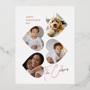 Modern Heart Photo Collage Valentines Day Foil Holiday Postcard