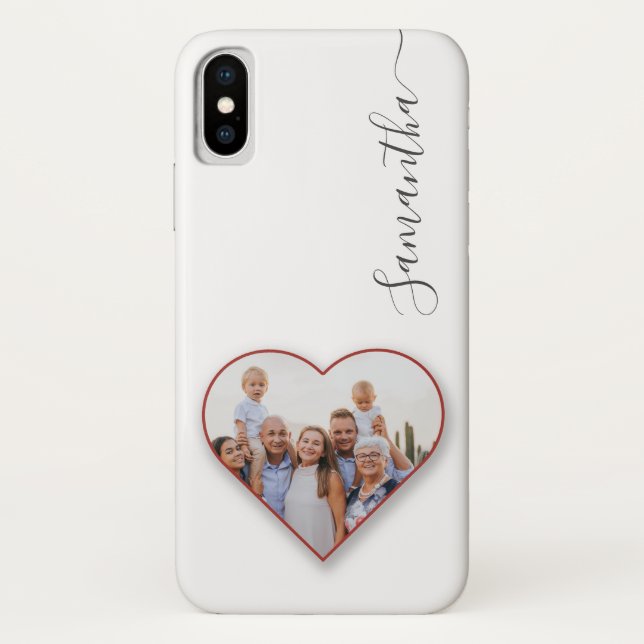 Modern Heart Photo Family White Your Name Case-Mate iPhone Case (Back)
