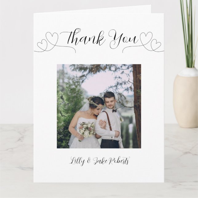 Modern Heart Photo Wedding  Thank You Card (Front)