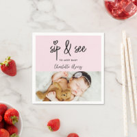Modern heart Pink Sip & See Custom Baby Girl Photo