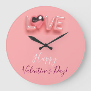 MODERN HEART PINK VALENTINES DAY LARGE CLOCK