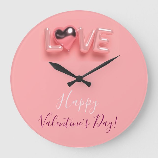  MODERN  HEART PINK VALENTINES DAY   LARGE CLOCK (Front)
