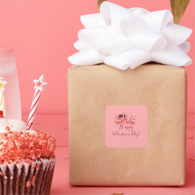  MODERN  HEART PINK VALENTINES DAY   SQUARE STICKER (Party)
