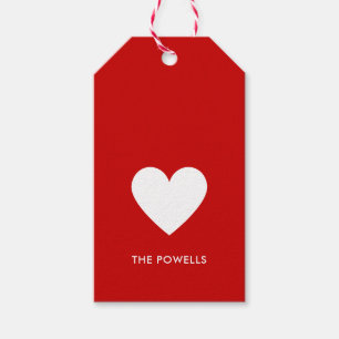 Modern Heart Red White Preppy Stripes Personalised Gift Tags