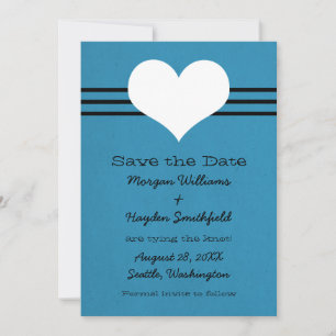 Modern Heart Save the Date Invite, Blue