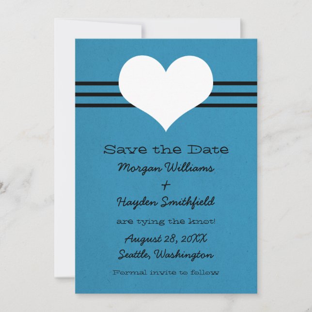Modern Heart Save the Date Invite, Blue (Front)