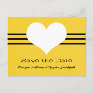 Modern Heart Save the Date Postcard, Yellow Announcement Postcard