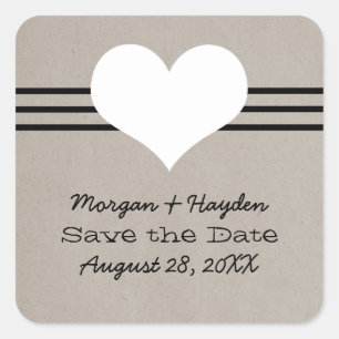 Modern Heart Save the Date Stickers, Beige Square Sticker