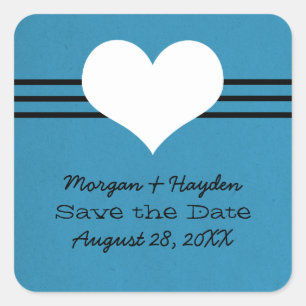 Modern Heart Save the Date Stickers, Blue Square Sticker