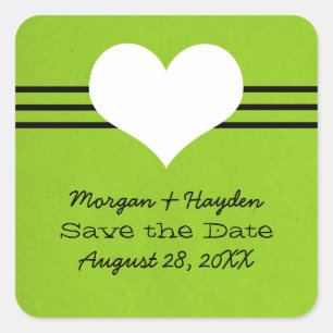Modern Heart Save the Date Stickers, Green Square Sticker