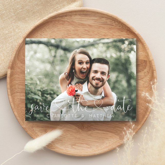 Modern Heart SAVE THE DATE w/ PHOTO Announcement Postcard (Creator Uploaded)