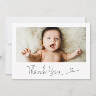 Modern Heart Script Baby horizontal custom Photo Thank You Card