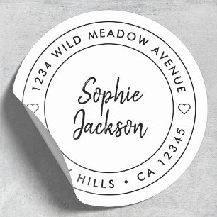 Modern Heart Script   Border Return Address Classi Classic Round Sticker