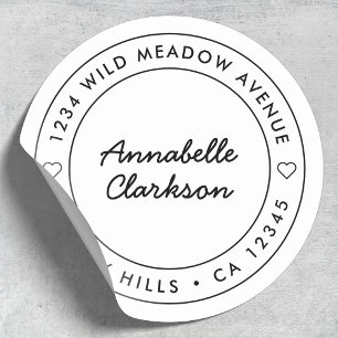 Modern Heart Script   Border Return Address Classic Round Sticker