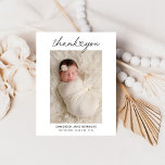 Modern Heart Script Custom Newborn Baby Photo Thank You Card<br><div class="desc">Modern and minimal flat thank you note cards feature a photo of your newborn baby with custom black (can be modified) Thank You text in a cute and stylish heart script font. Perfect to send as a little note of thanks to friends and family who have given gifts to the...</div>
