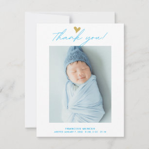 Modern Heart Script Custom Newborn Baby Photo Thank You Card