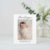 Modern Heart Script Custom Newborn Baby Photo Thank You Card (Standing Front)
