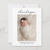 Modern Heart Script Custom Newborn Baby Photo Thank You Card (Front)