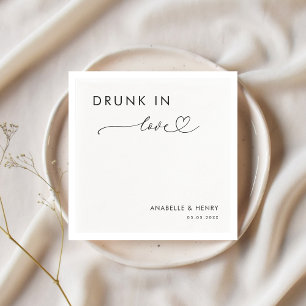 Modern Heart Script Drunk in Love Elegant Wedding Napkin
