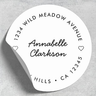 Modern Heart Script   Minimalist Return Address Classic Round Sticker