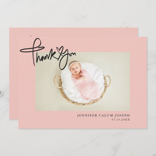 Modern Heart Script Photo Pink Baby Girl Announcement (Front/Back)