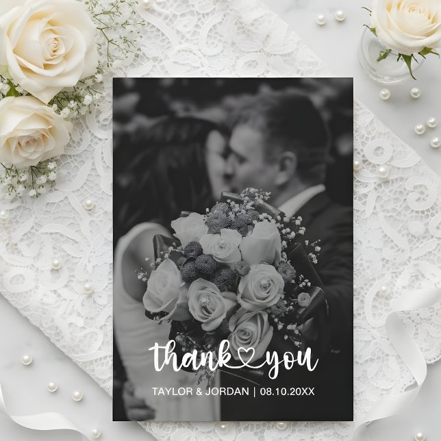 Modern Heart Script Photo Wedding Wedding  Thank You Card (Creator Uploaded)