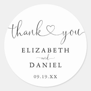 Modern Heart Script Thank You Wedding Favour Classic Round Sticker