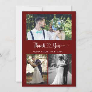 Modern Heart Script Wedding 4 Photo Collage  Thank You Card