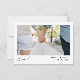 Modern Heart Script Wedding Photo Thank You Card