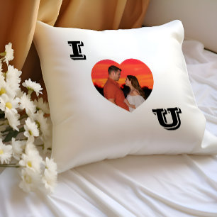 Modern Heart Shaped Photo I Love U Cushion