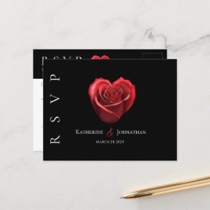Modern Heart Shaped Red Rose-RSVP-Wedding- Postcard