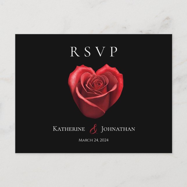 Modern Heart Shaped Red Rose-RSVP-Wedding- Postcard (Front)