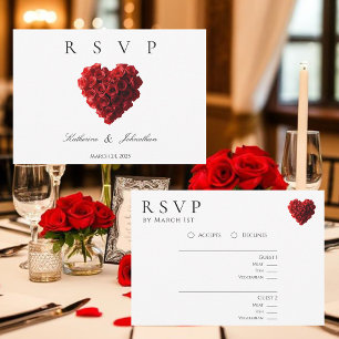 Modern Heart Shaped Red Roses-RSVP-Wedding- RSVP Card