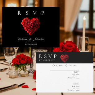 Modern Heart Shaped Red Roses-RSVP-Wedding- RSVP Card
