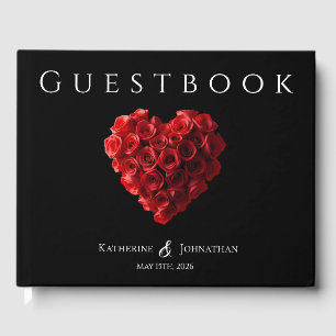 Modern Heart Shaped Red Roses Wedding Guest Book